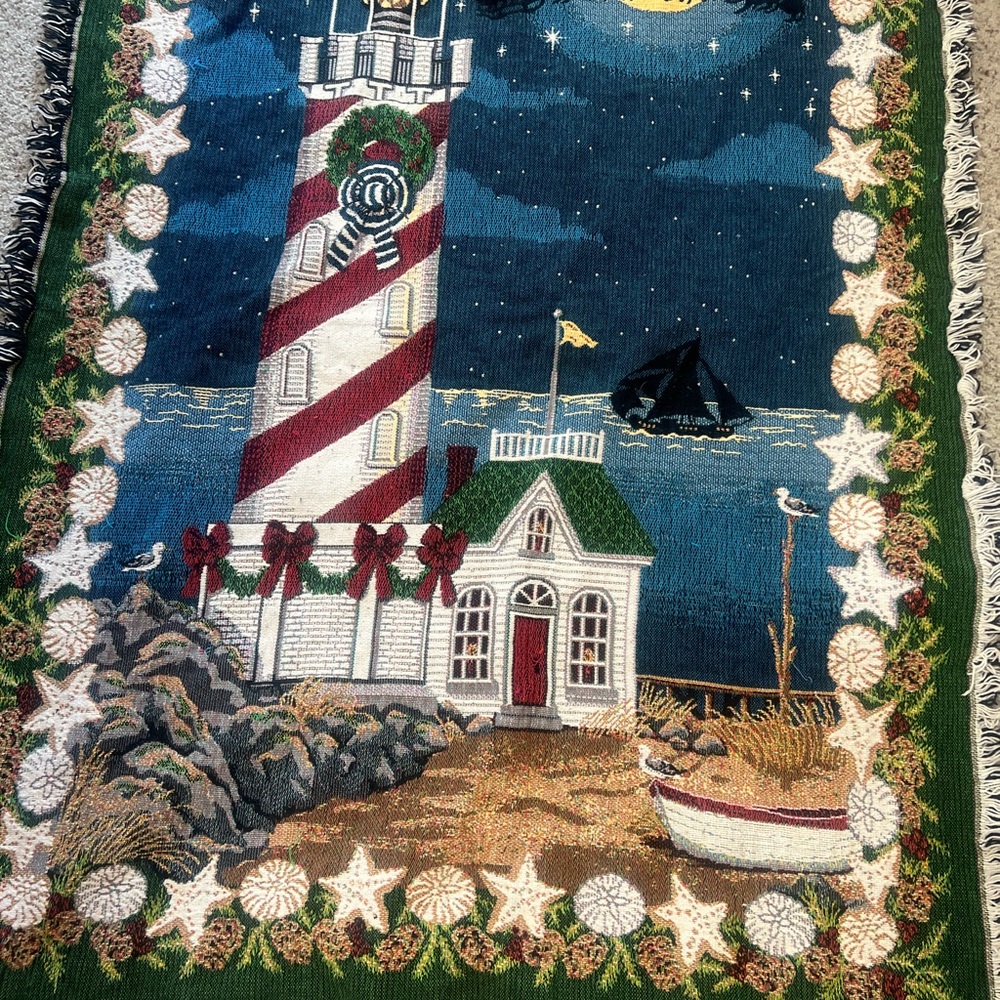 VNTG Santa Reindeer Christmas Light House Tapestry Blanket Country Southwestern‎ - Picture 4 of 10